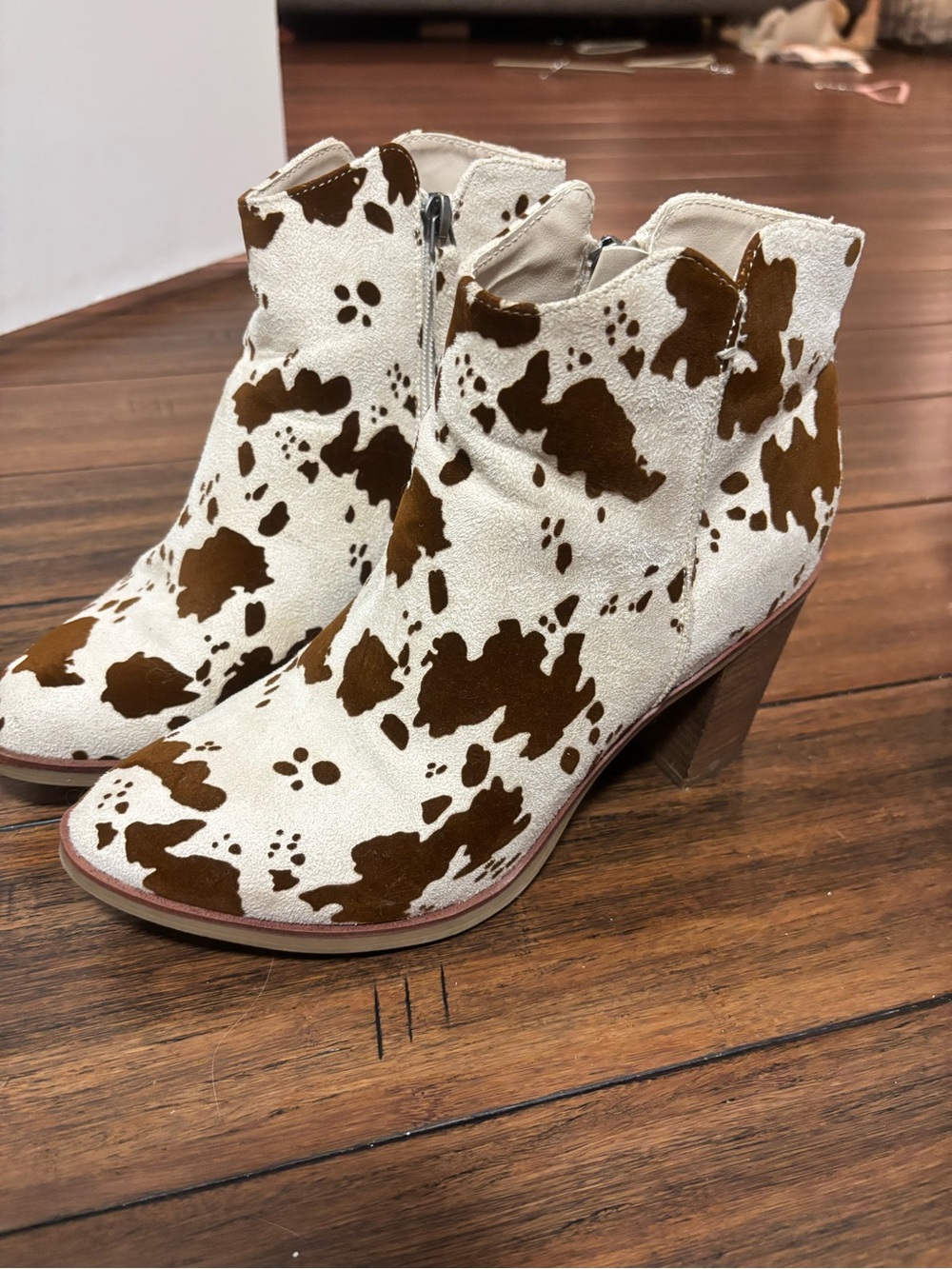Altar'd State Brown & White Cowprint Ankle Booties